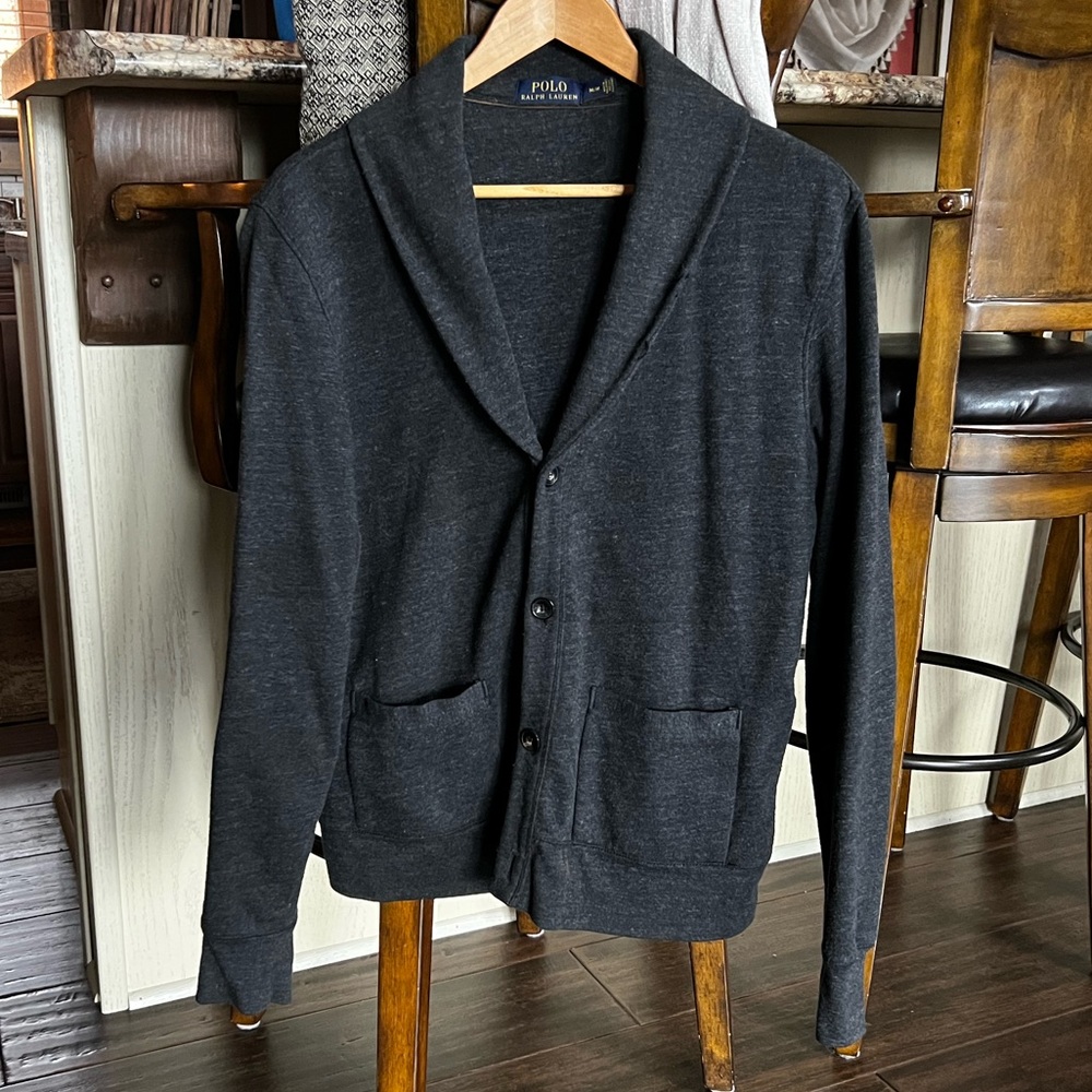 Polo Ralph Lauren Black Marl Heather luxury jersey Shawl Cardigan / Medium